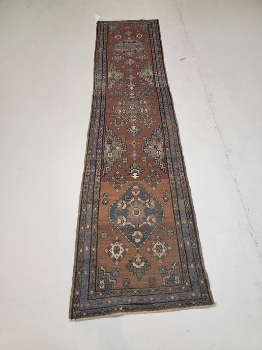 Antique Hand-Knotted Wool Runner Serapi 2'1" x 9'