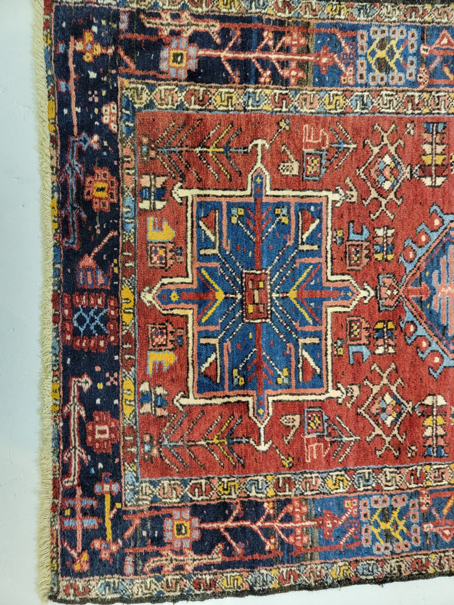 Antique Hand-Knotted Wool Runner Heriz Karajeh 3'6" x 16'6"
