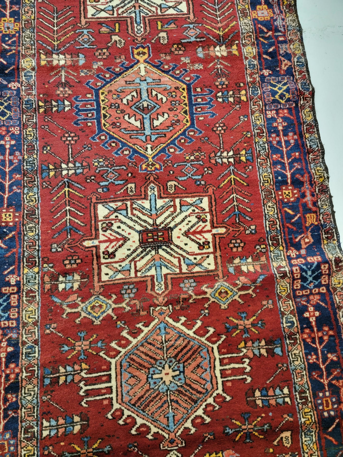Antique Hand-Knotted Wool Runner Heriz Karajeh 3'6" x 16'6"