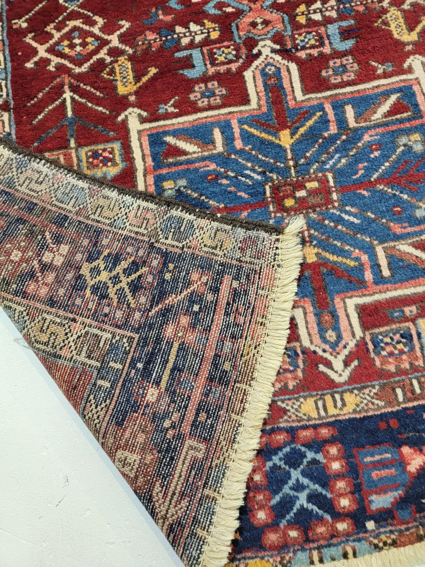 Antique Hand-Knotted Wool Runner Heriz Karajeh 3'6" x 16'6"