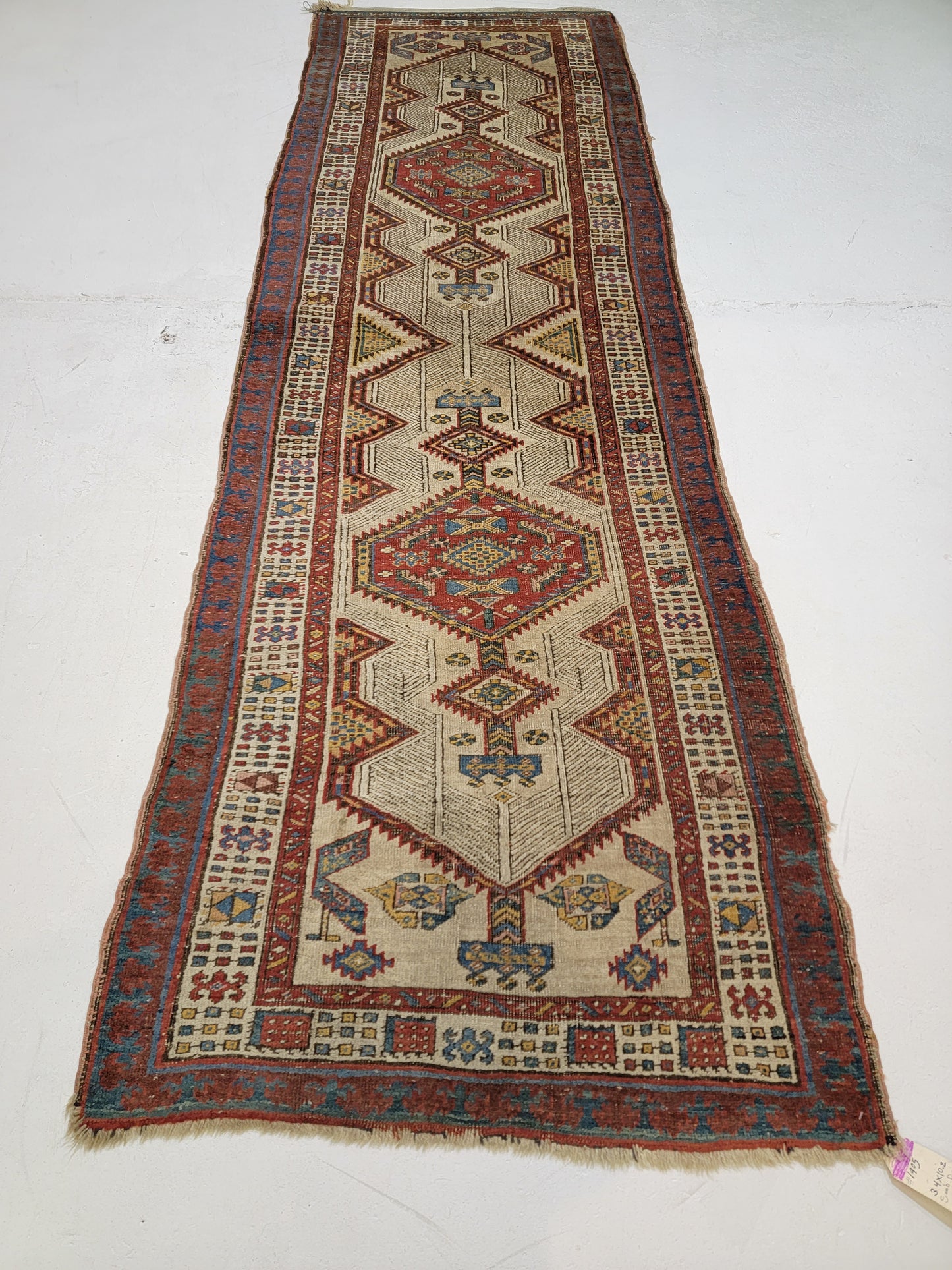 Antique Hand-Knotted Wool Runner Sarab 3'4" x 10'2"