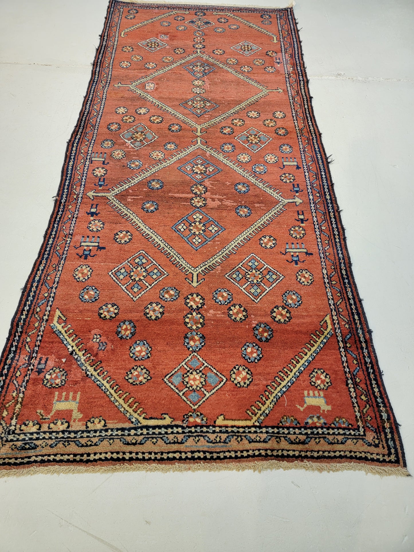 Antique Hand-Knotted Wool Runner Malayer 3'8" x 8'8"