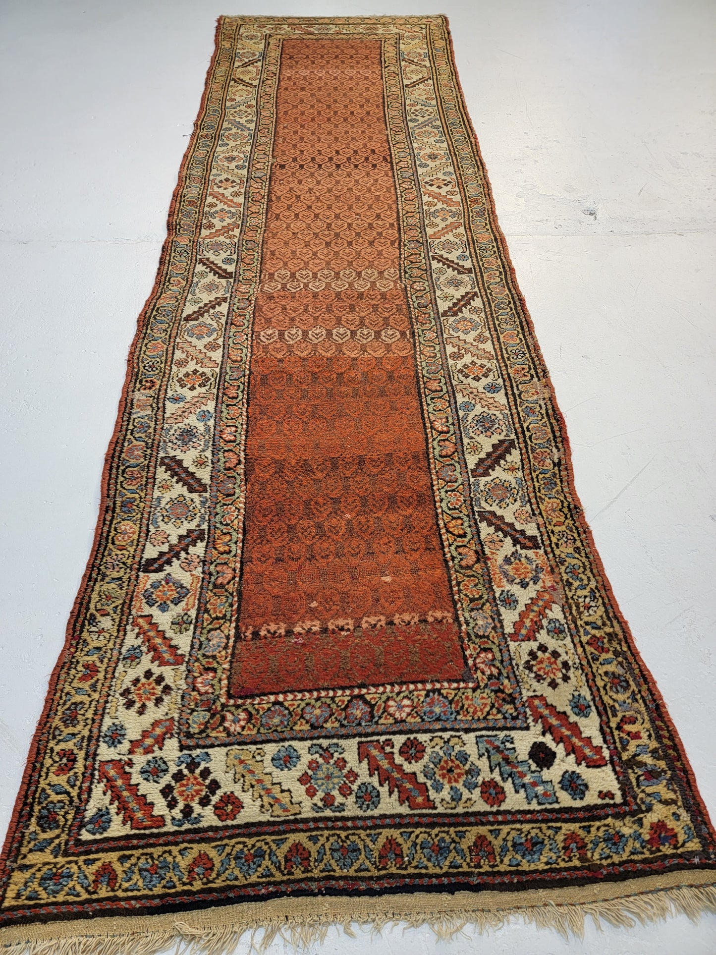Antique Hand-Knotted Wool Runner Sultanabad Collectible 3' x 10'2"