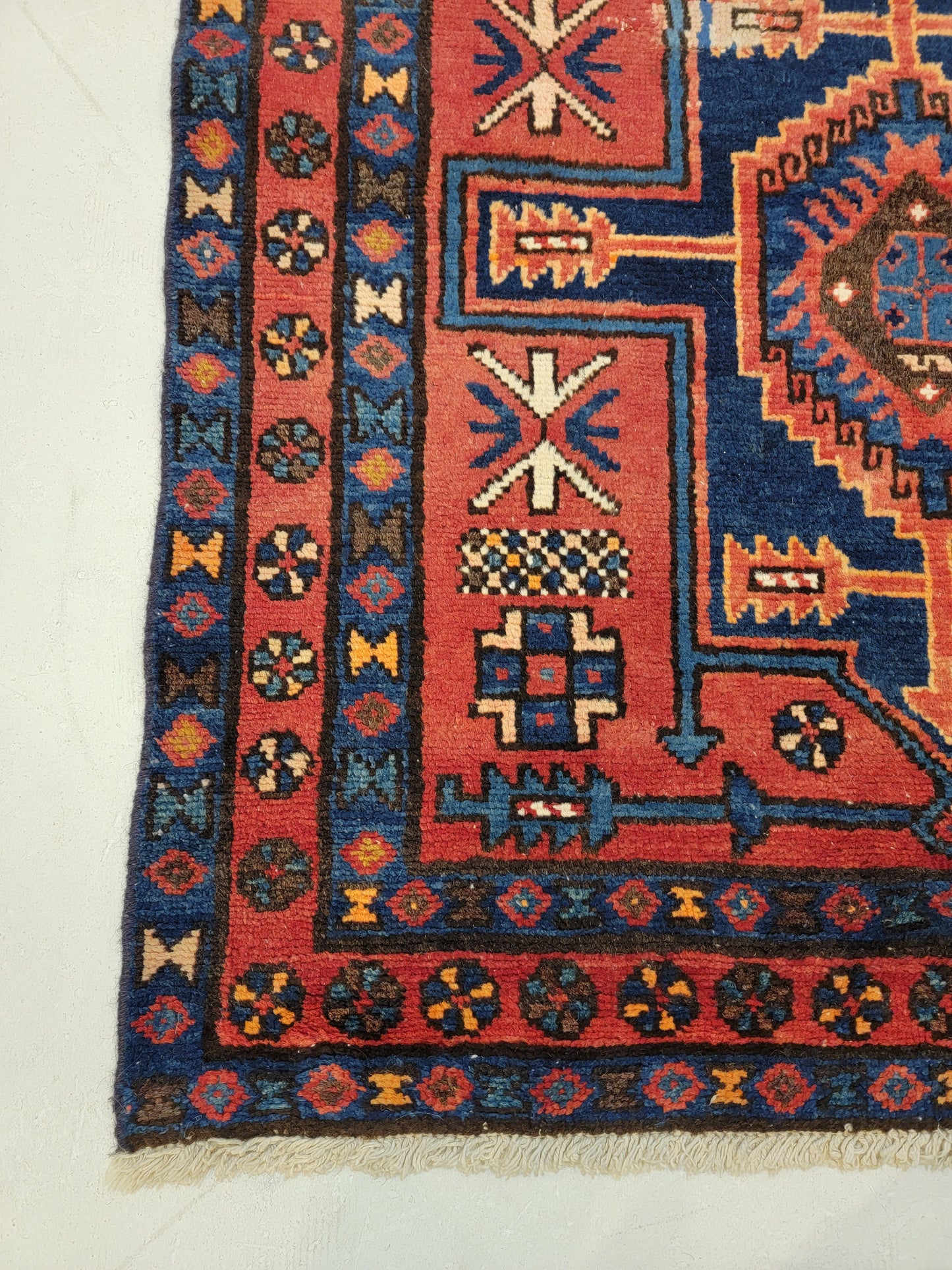Antique Hand-Knotted Wool Runner Heriz 3'2" x 10'4"