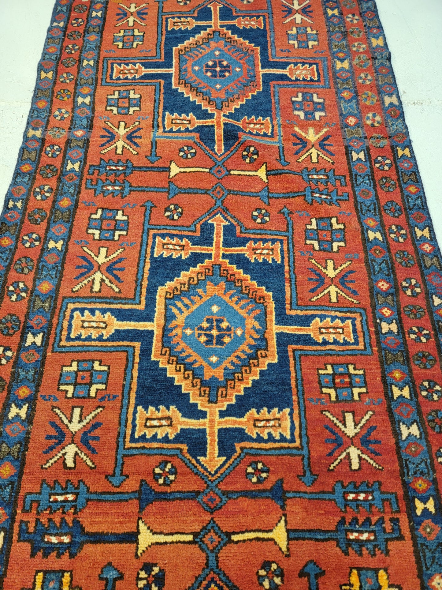 Antique Hand-Knotted Wool Runner Heriz 3'2" x 10'4"