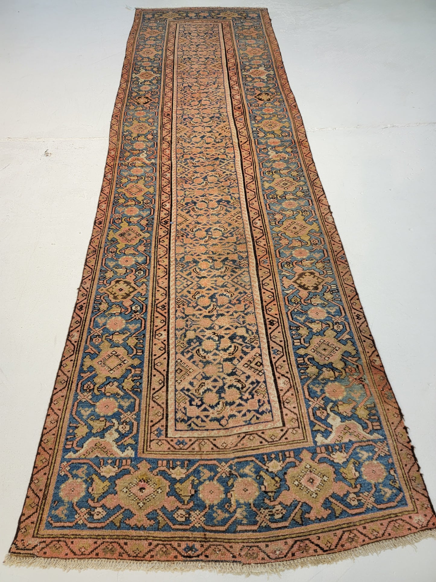 Antique Hand-Knotted Wool Runner Malayer 3'2" x 11'4"