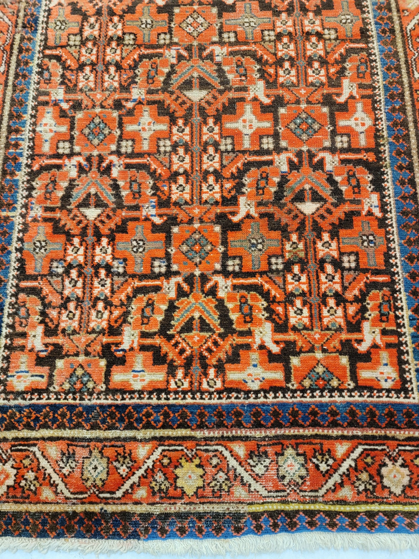 Antique Hand-Knotted Wool Runner Malayer 3'4" x 11'5"