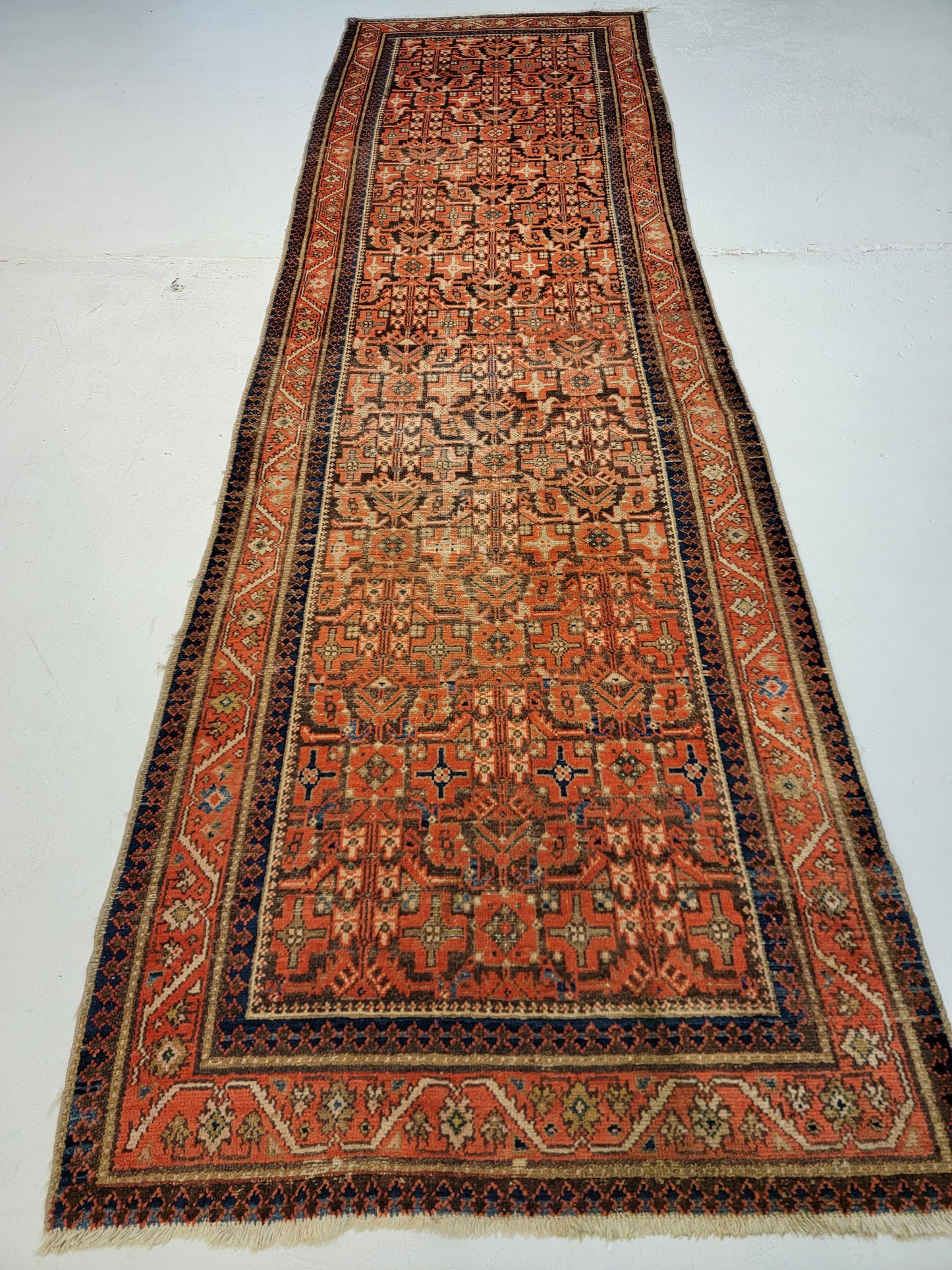 Antique Hand-Knotted Wool Runner Malayer 3'4" x 11'5"