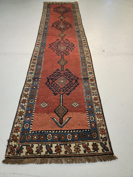Antique Hand-Knotted Wool Runner Kurdish Serapi 2'10" x 12'10"