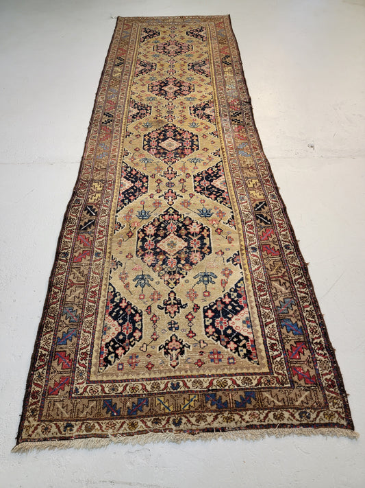 Antique Hand-Knotted Wool Runner Kurdish Serapi 3'6" x 12'