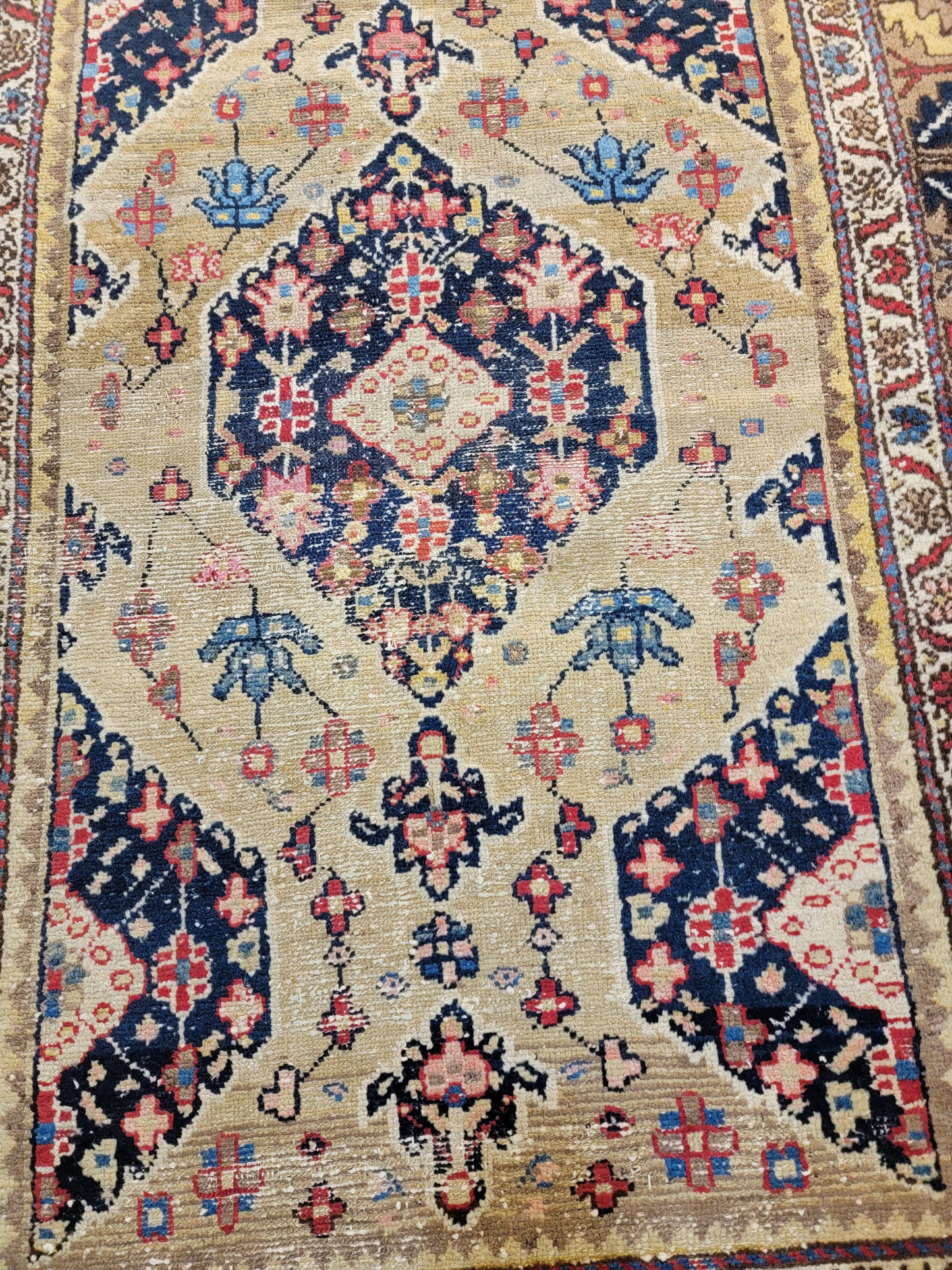 Antique Hand-Knotted Wool Runner Kurdish Serapi 3'6" x 12'
