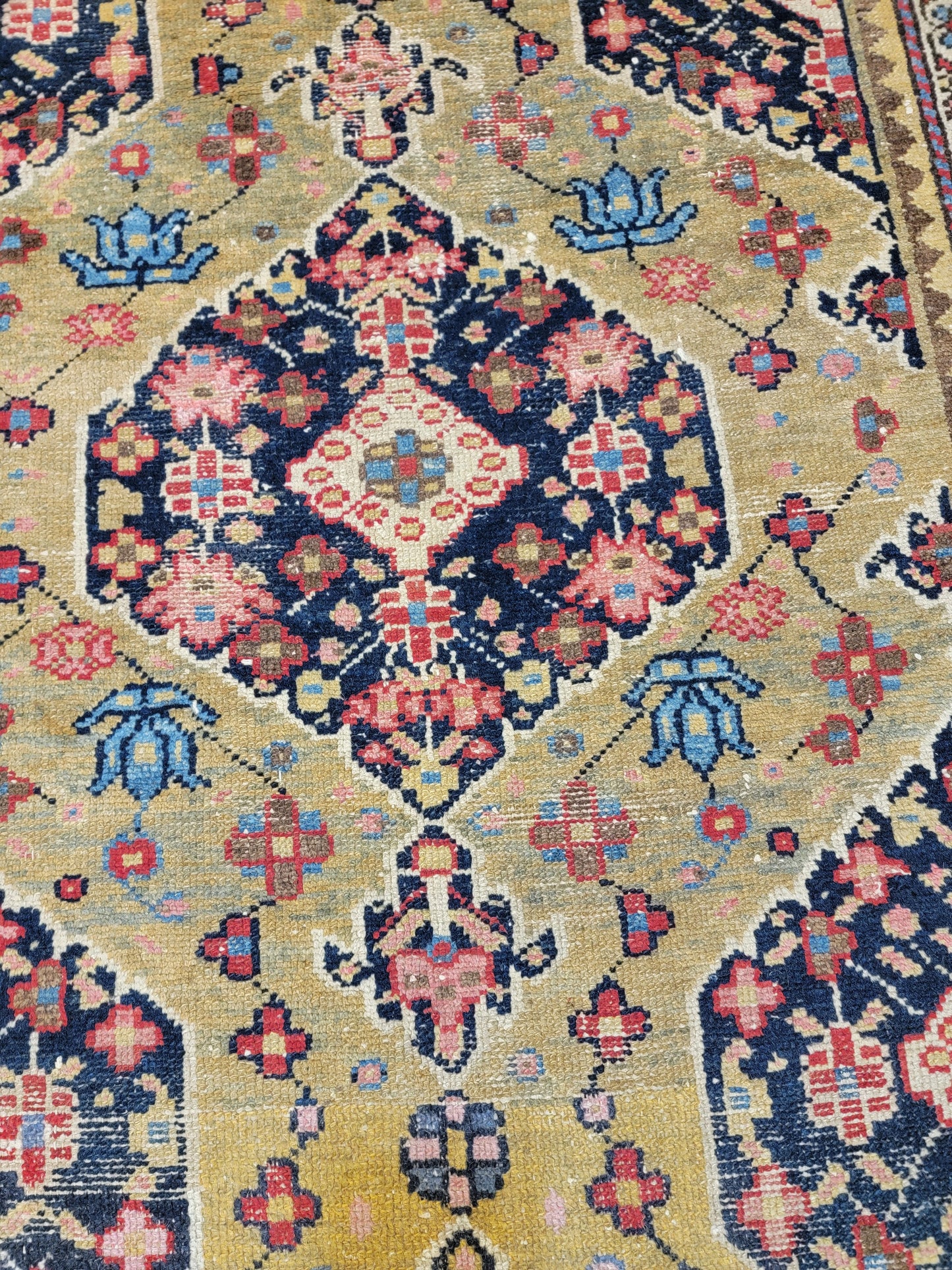 Antique Hand-Knotted Wool Runner Kurdish Serapi 3'6" x 12'