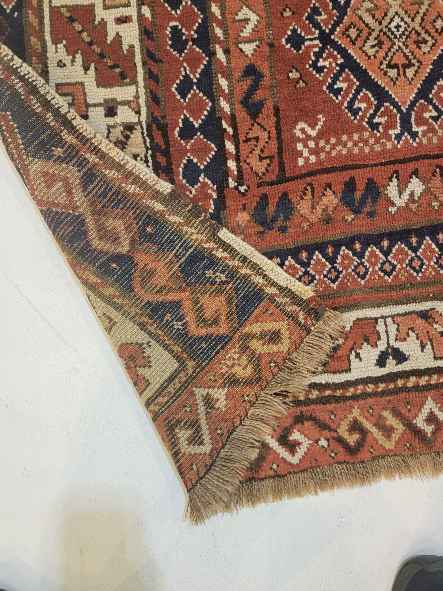 Antique Hand-Knotted Wool Runner Kazak 4'3" x 10'