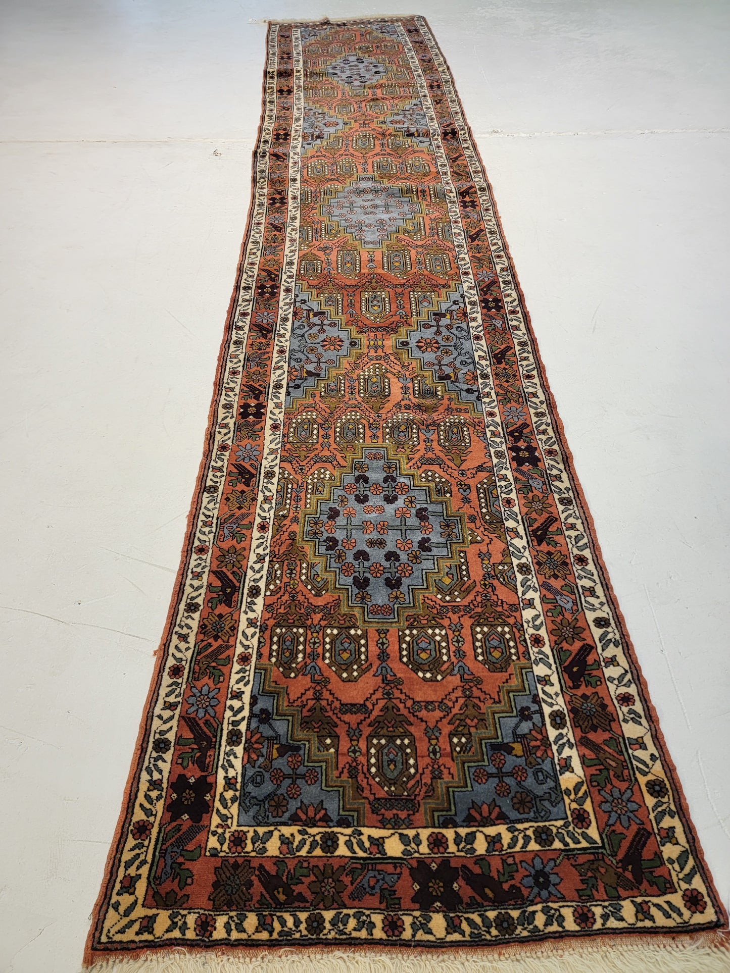 Antique Hand-Knotted Wool Runner Baluch 2'8" x 13'11"