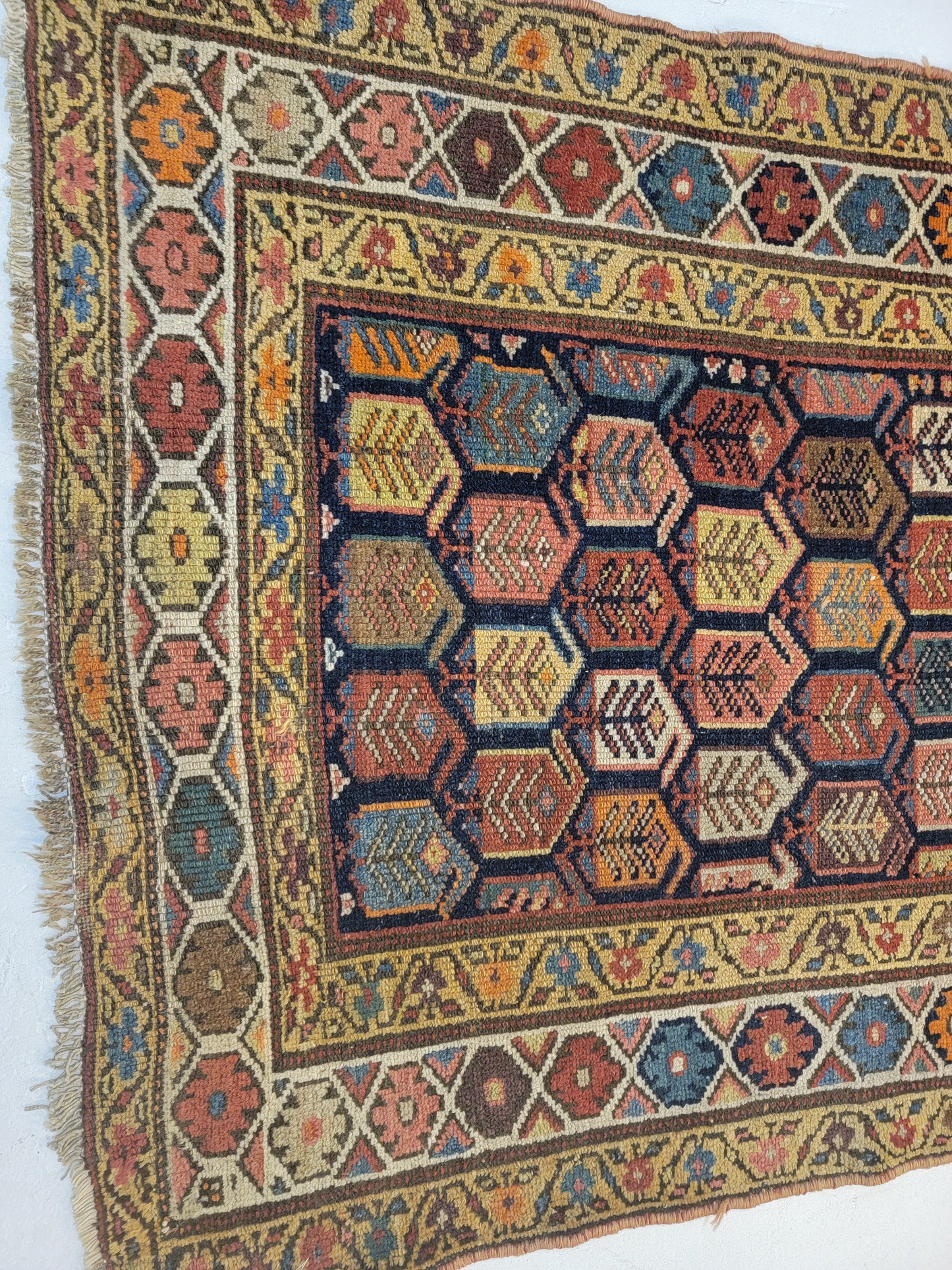 Antique Hand-Knotted Wool Runner Caucasian 3'6" x 10'11"