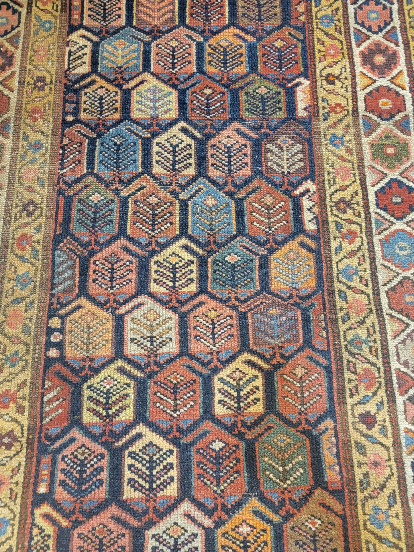 Antique Hand-Knotted Wool Runner Caucasian 3'6" x 10'11"