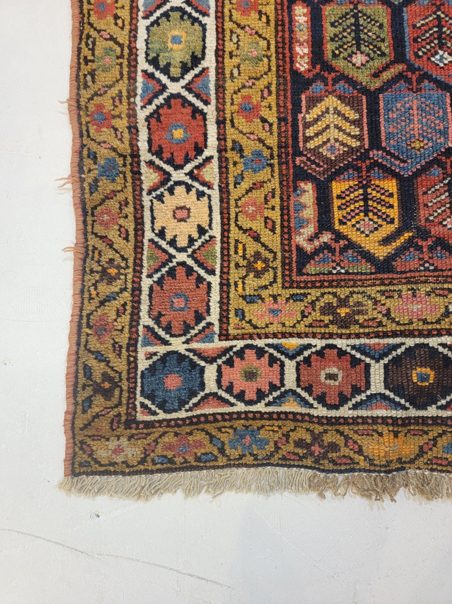 Antique Hand-Knotted Wool Runner Caucasian 3'6" x 10'11"