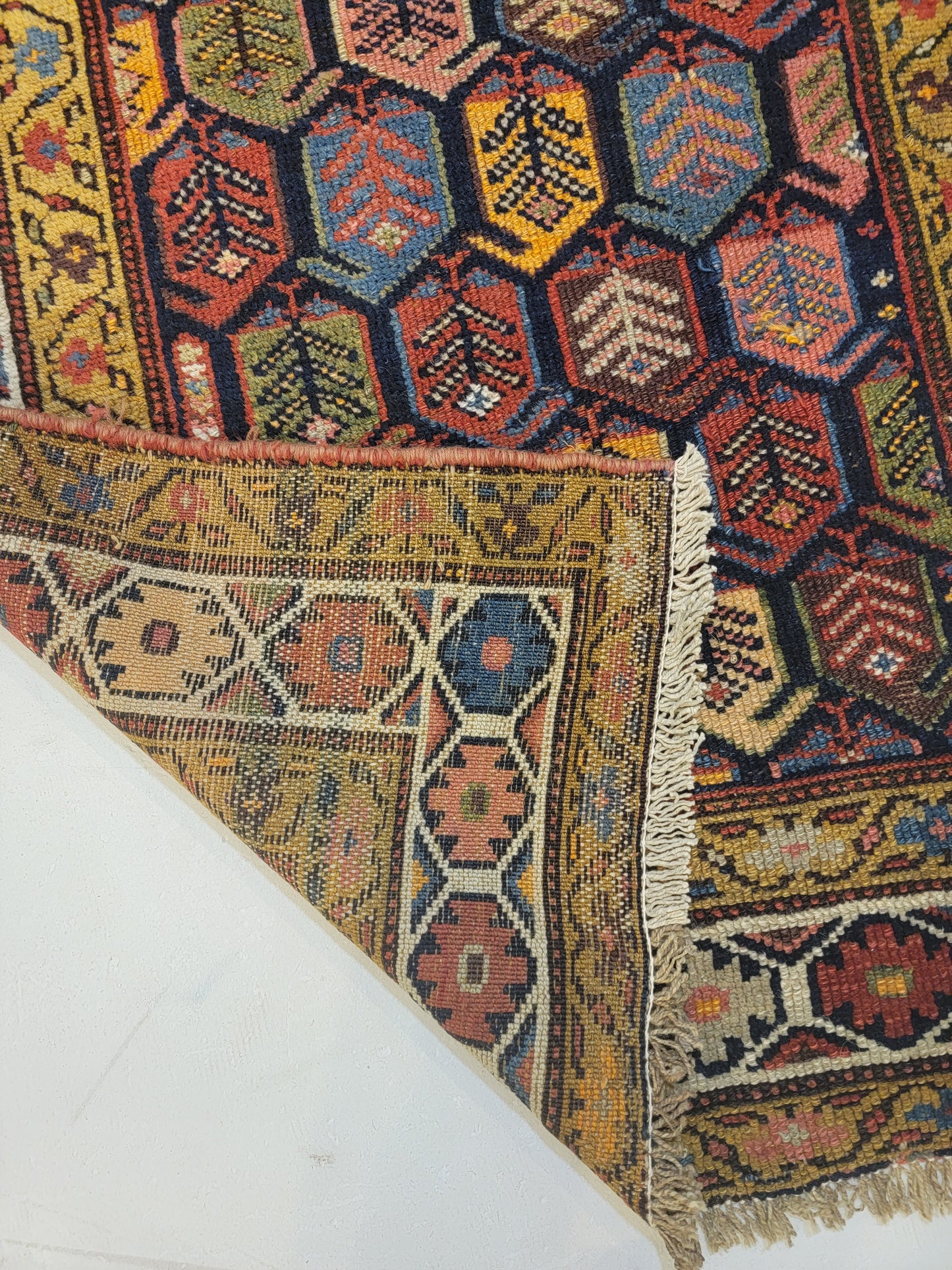 Antique Hand-Knotted Wool Runner Caucasian 3'6" x 10'11"