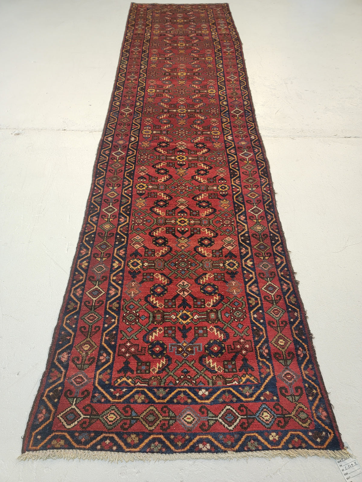 Antique Hand-Knotted Wool Runner Hamedan Herati 2'5" x 9'8"