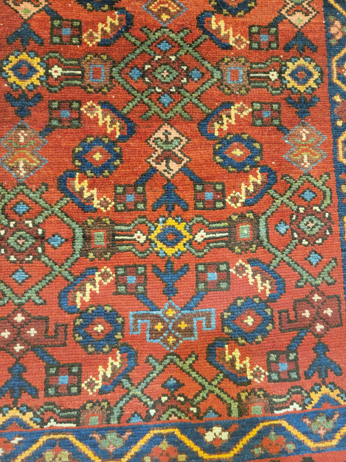 Antique Hand-Knotted Wool Runner Hamedan Herati 2'5" x 9'8"