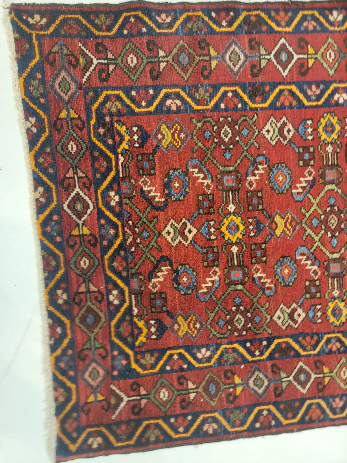 Antique Hand-Knotted Wool Runner Hamedan Herati 2'5" x 9'8"