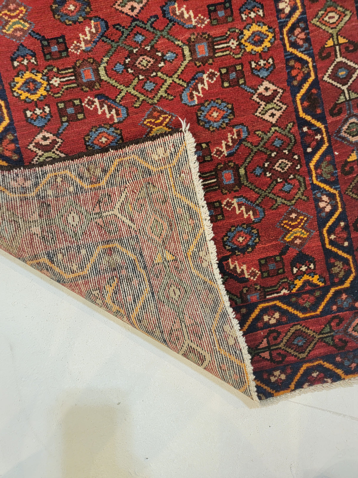 Antique Hand-Knotted Wool Runner Hamedan Herati 2'5" x 9'8"