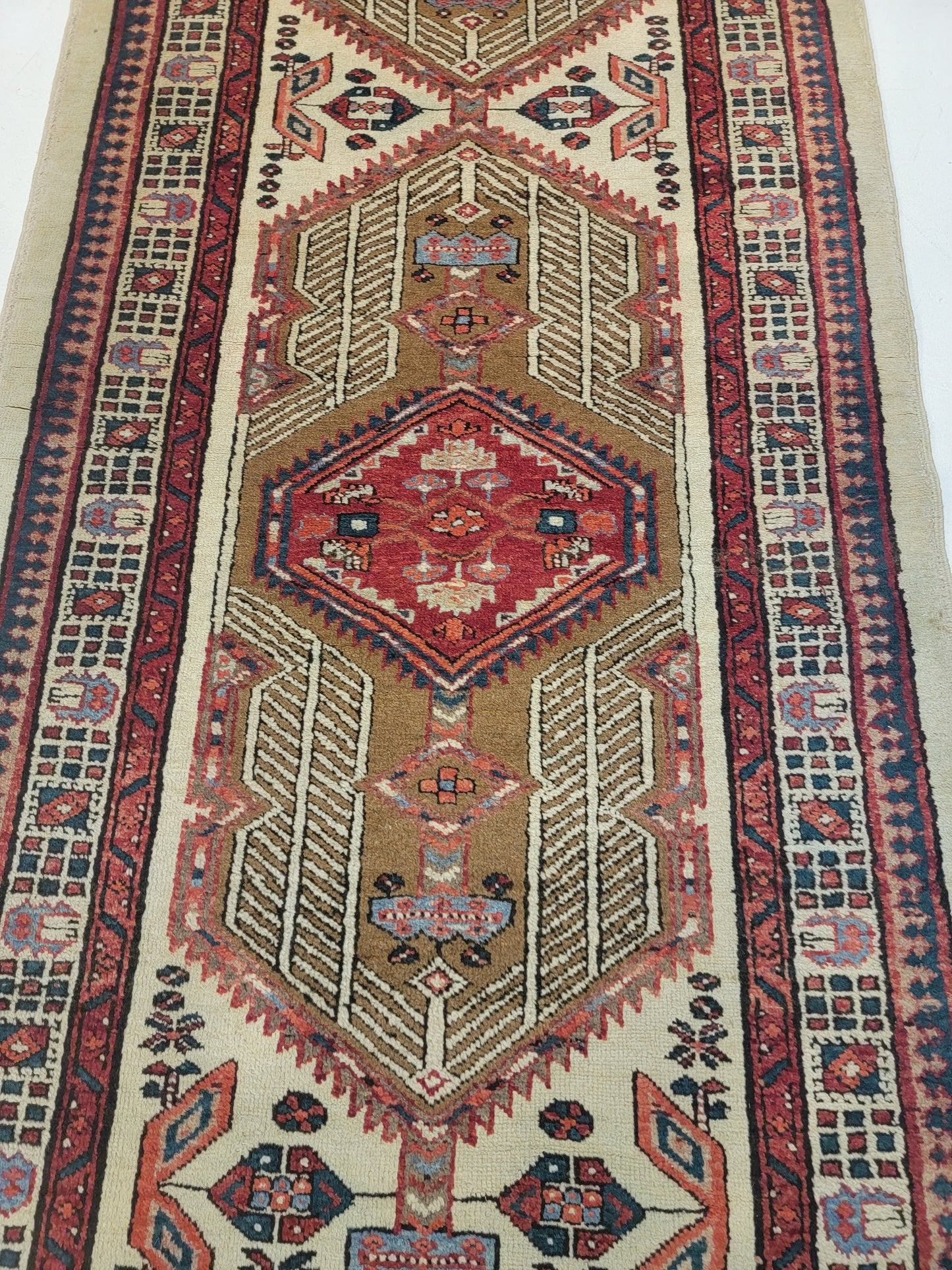 Antique Hand-Knotted Wool Runner Sarab Serapi 3'4" x 15'3"
