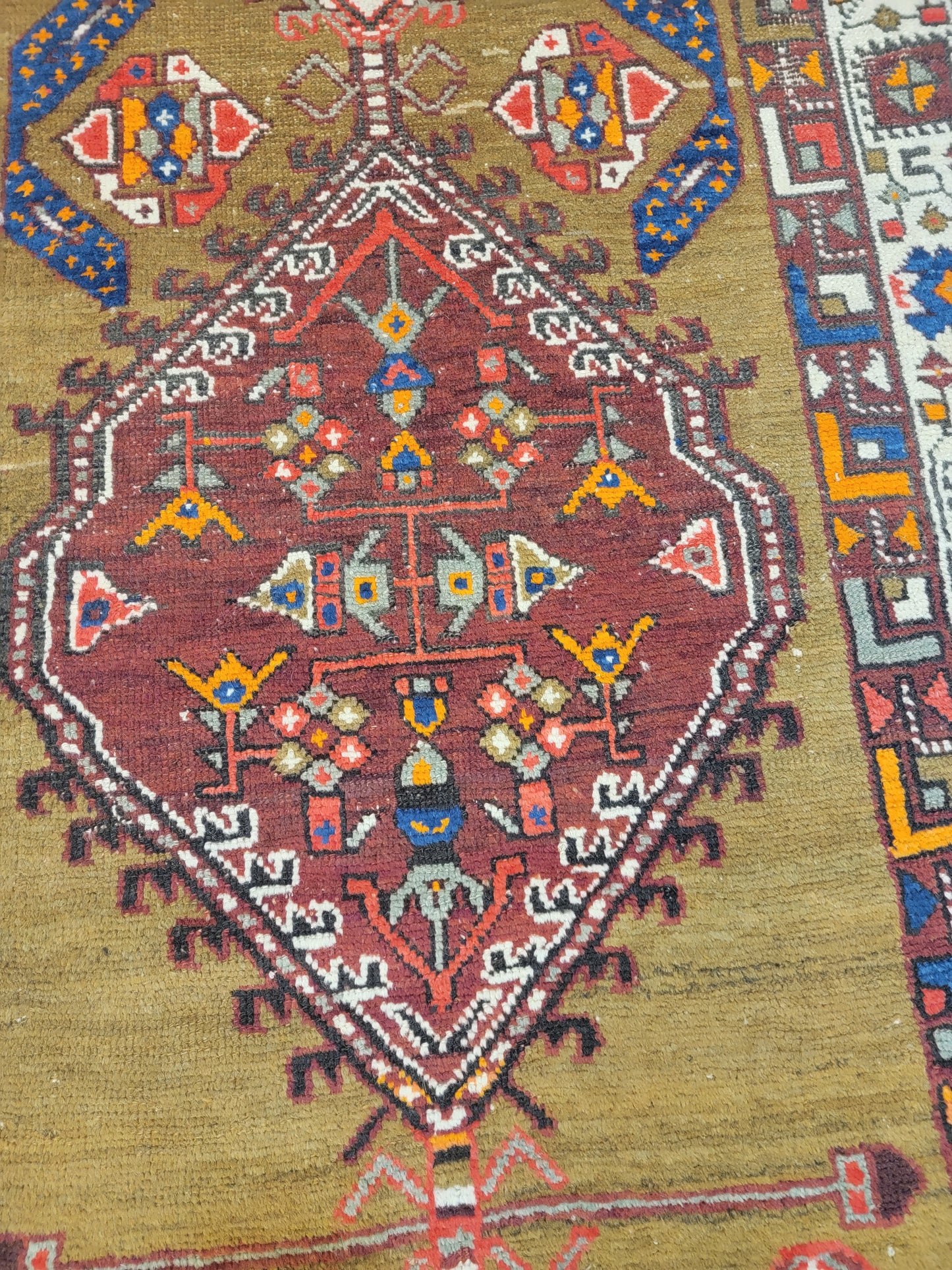 Antique Hand-Knotted Wool Runner Serapi Camel Hair 3'6" x 9'4"