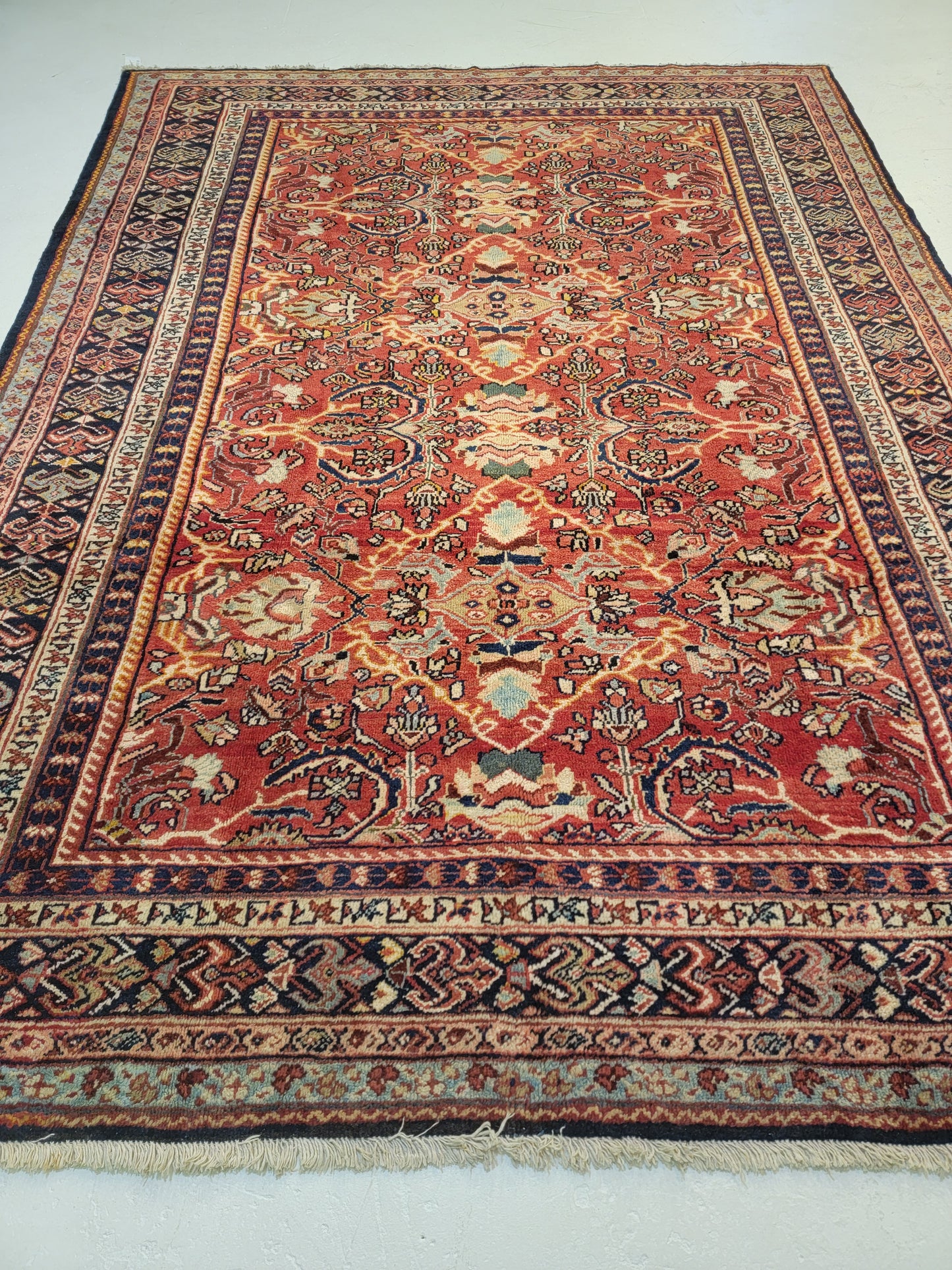 Antique Hand-Knotted Wool Area Rug Mahal Decorative 7'2" x 9'8"