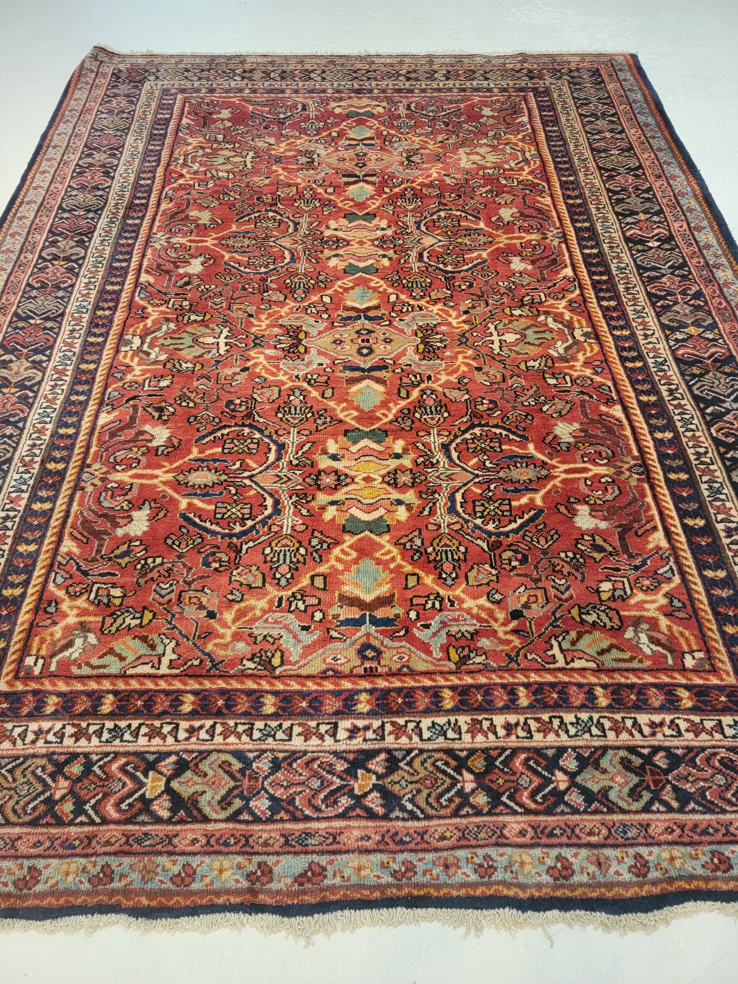 Antique Hand-Knotted Wool Area Rug Mahal Decorative 7'2" x 9'8"