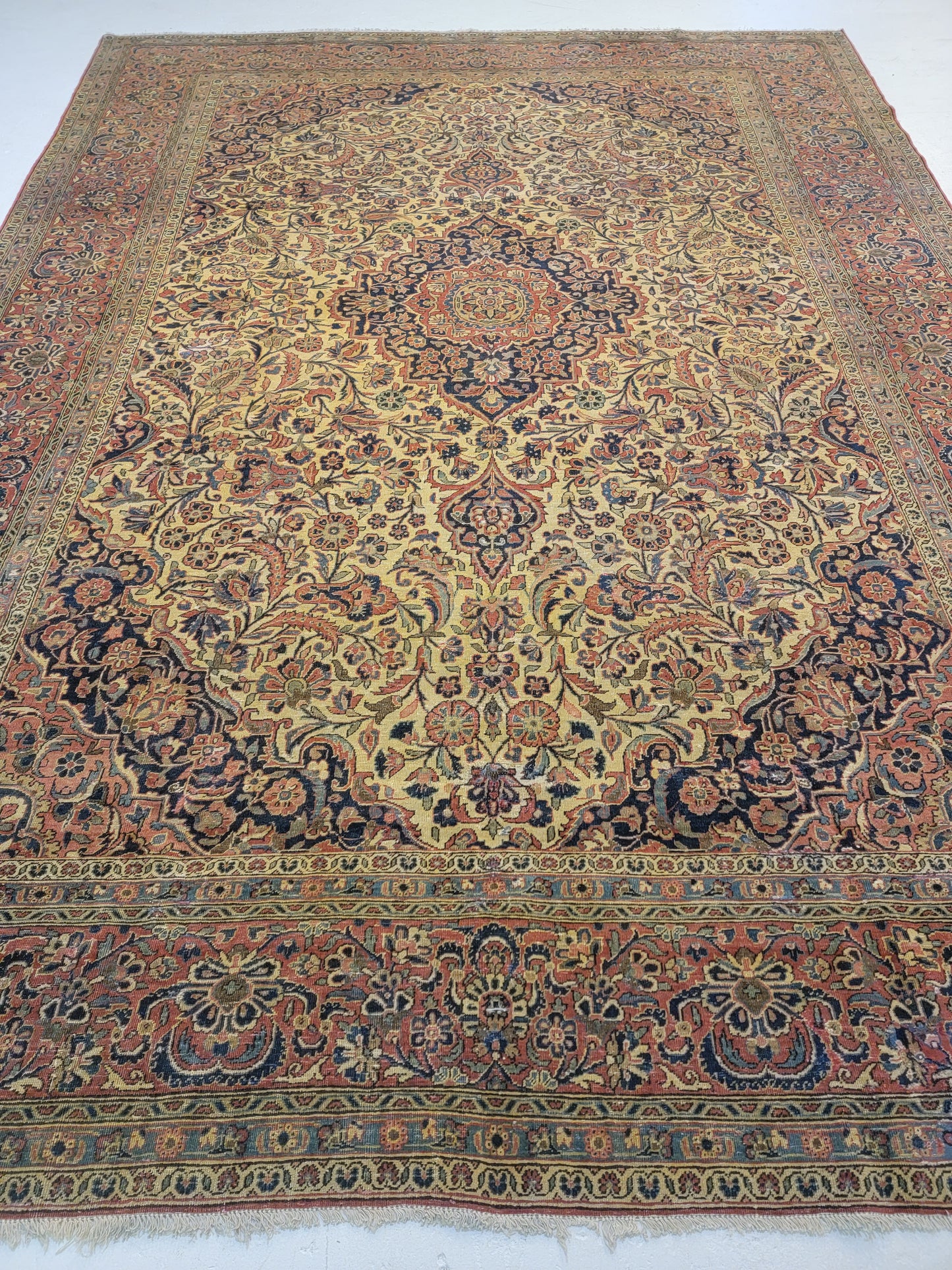 Antique Hand-Knotted Wool Area Rug Kashan 8'4" x 11'7"