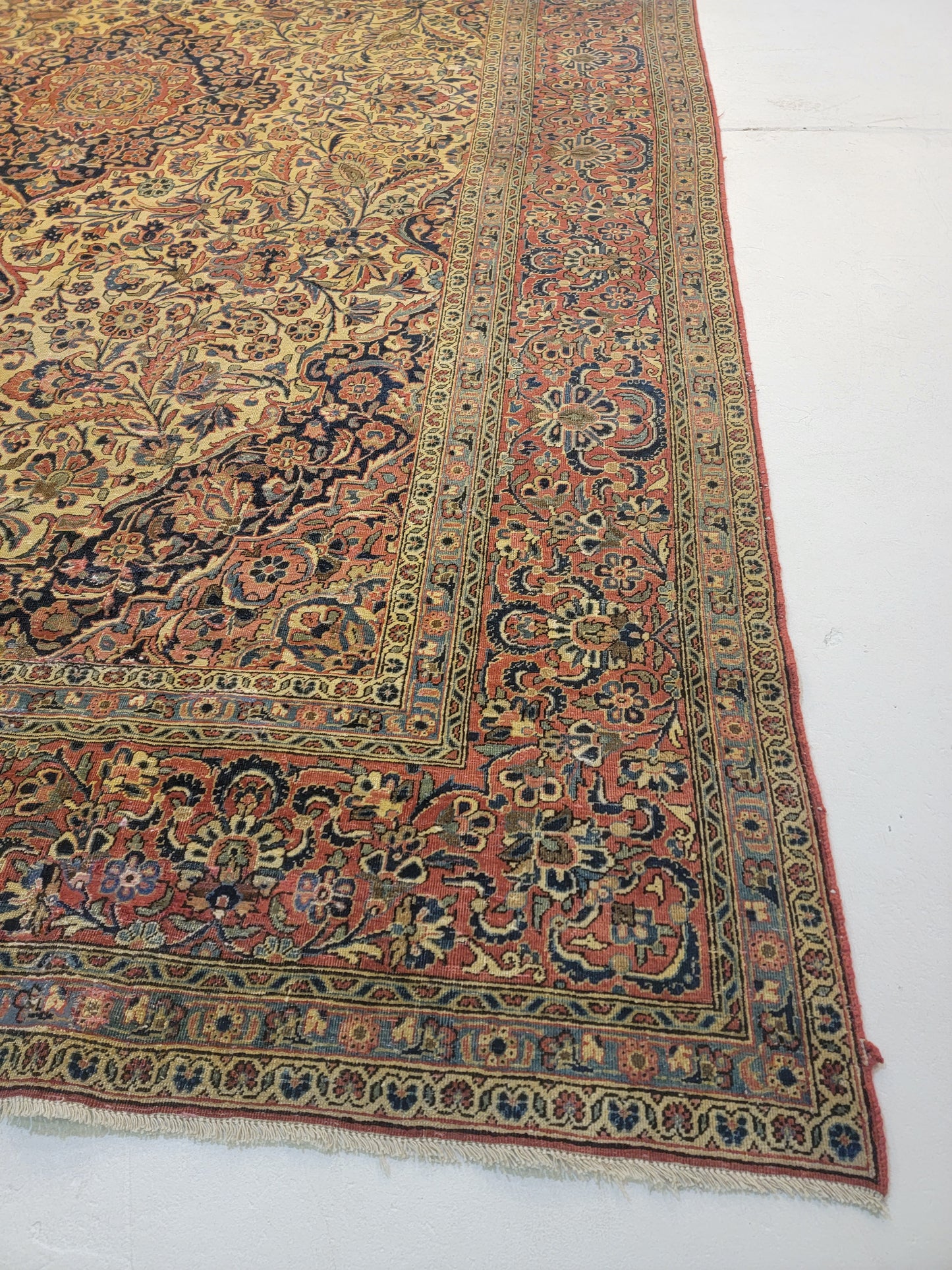 Antique Hand-Knotted Wool Area Rug Kashan 8'4" x 11'7"