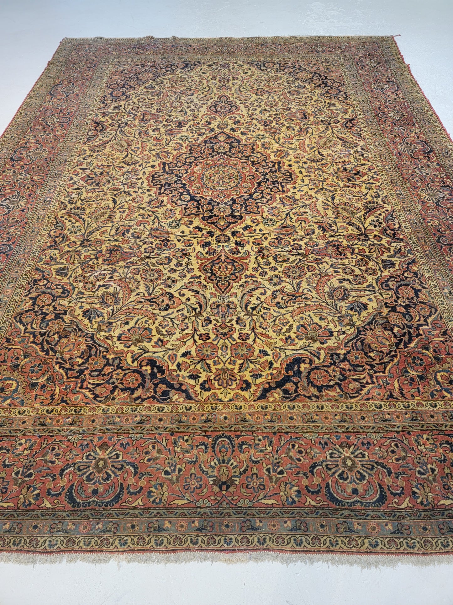 Antique Hand-Knotted Wool Area Rug Kashan 8'4" x 11'7"