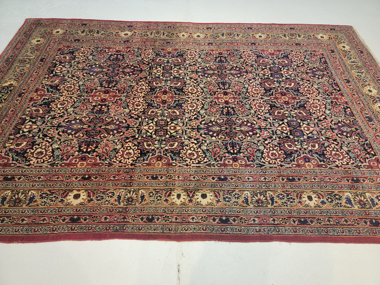 Antique Hand-Knotted Wool Area Rug Signed Mashad Amoo Oghli 5'11" x 8'10"