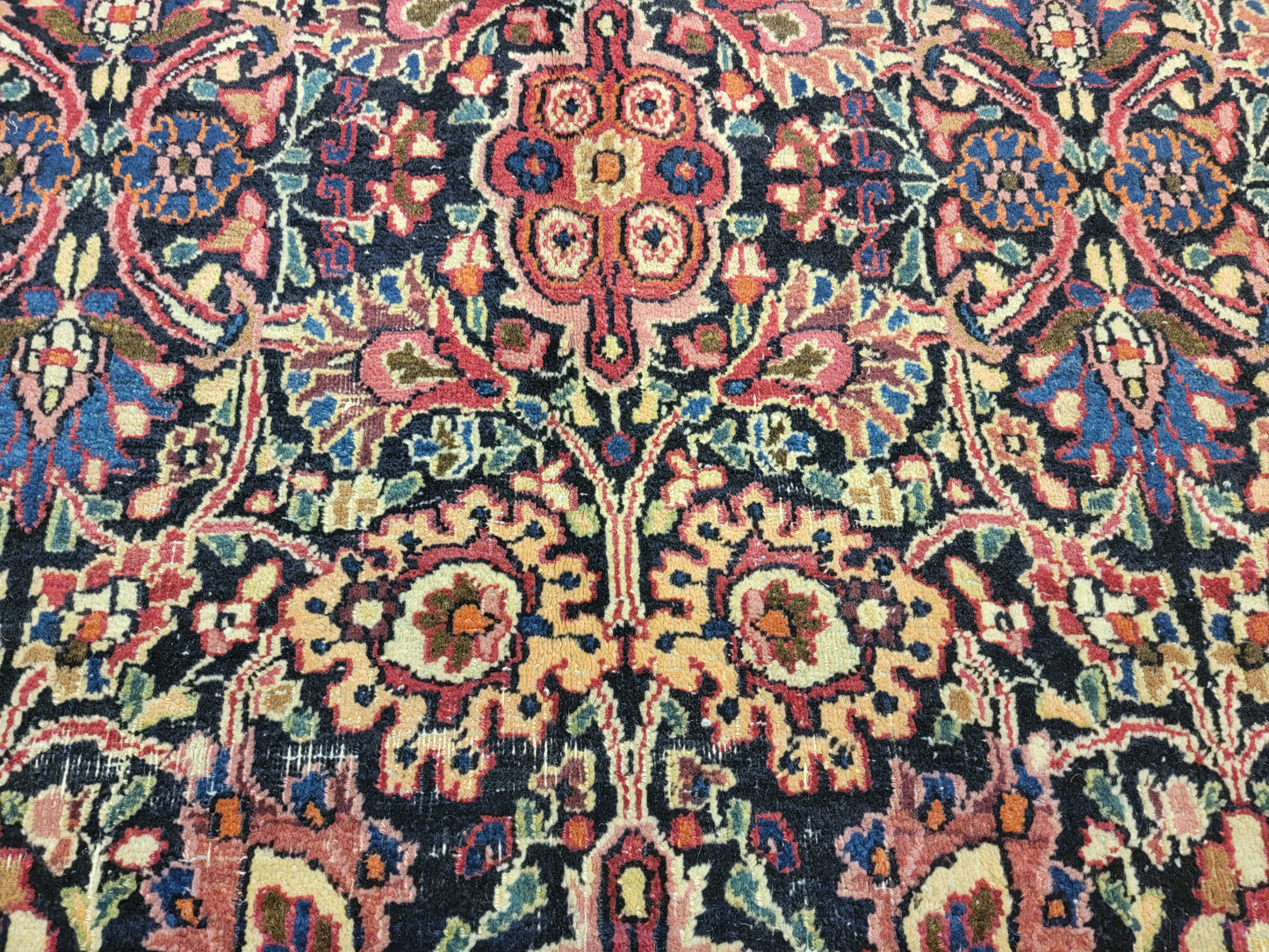 Antique Hand-Knotted Wool Area Rug Signed Mashad Amoo Oghli 5'11" x 8'10"
