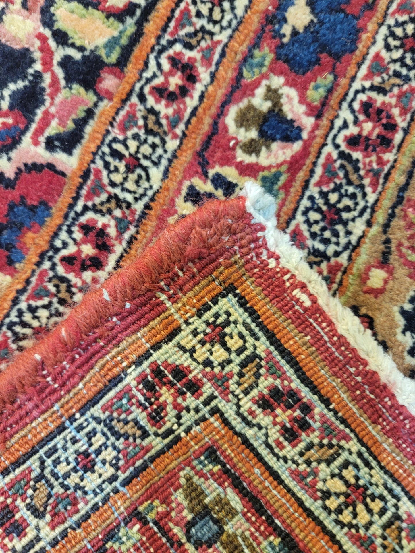 Antique Hand-Knotted Wool Area Rug Signed Mashad Amoo Oghli 5'11" x 8'10"