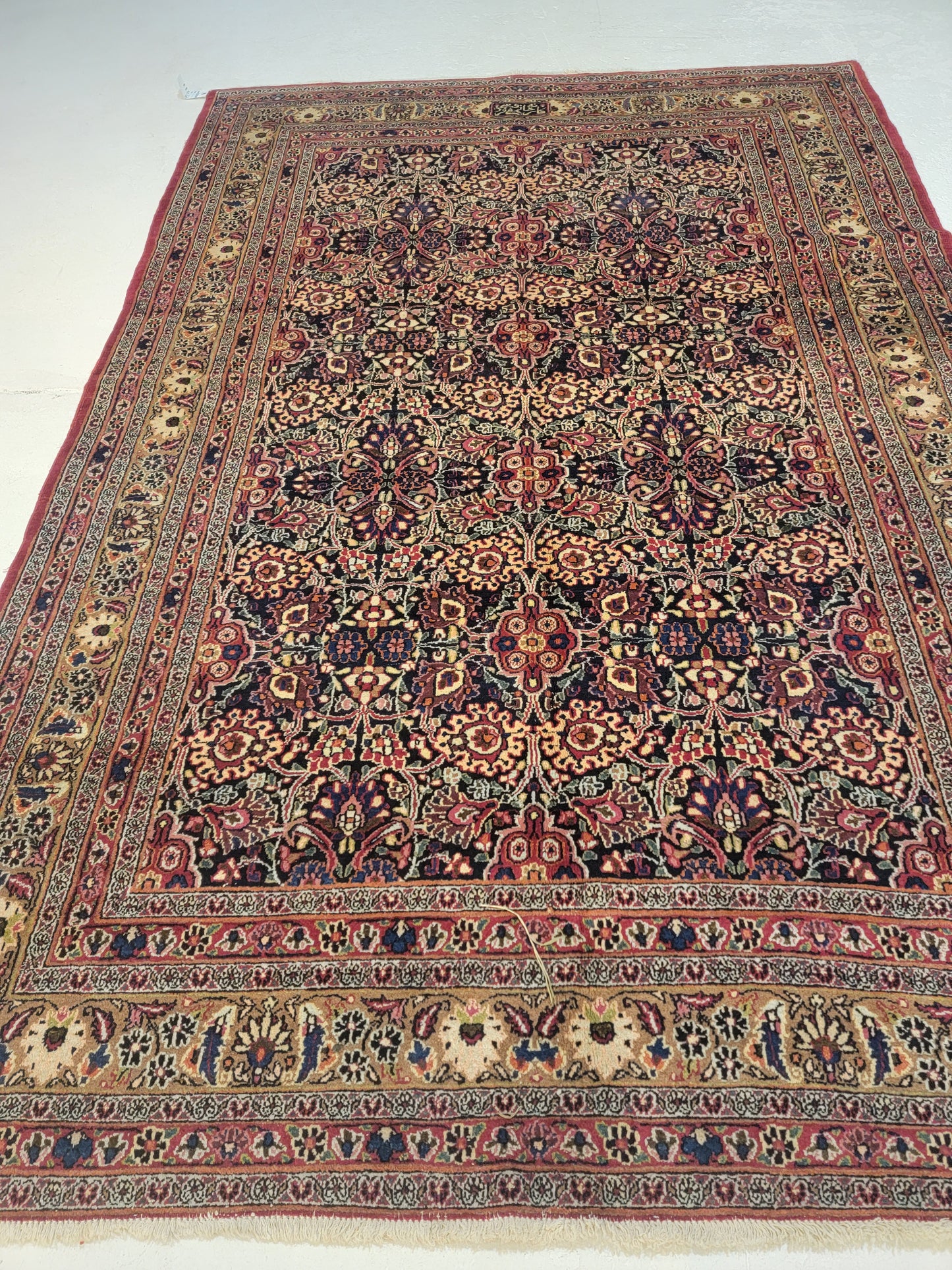 Antique Hand-Knotted Wool Area Rug Signed Mashad Amoo Oghli 5'11" x 8'10"