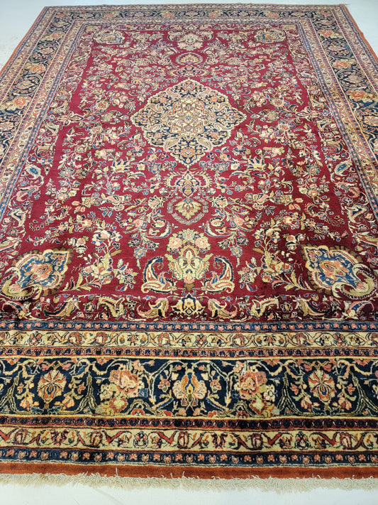 Antique Hand-Knotted Wool Rug Ghazvin 9'1" x 12'