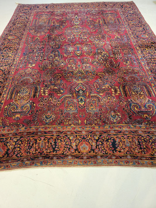 Antique Hand-Knotted Wool Rug Sarouk 8'7" x 11'6"