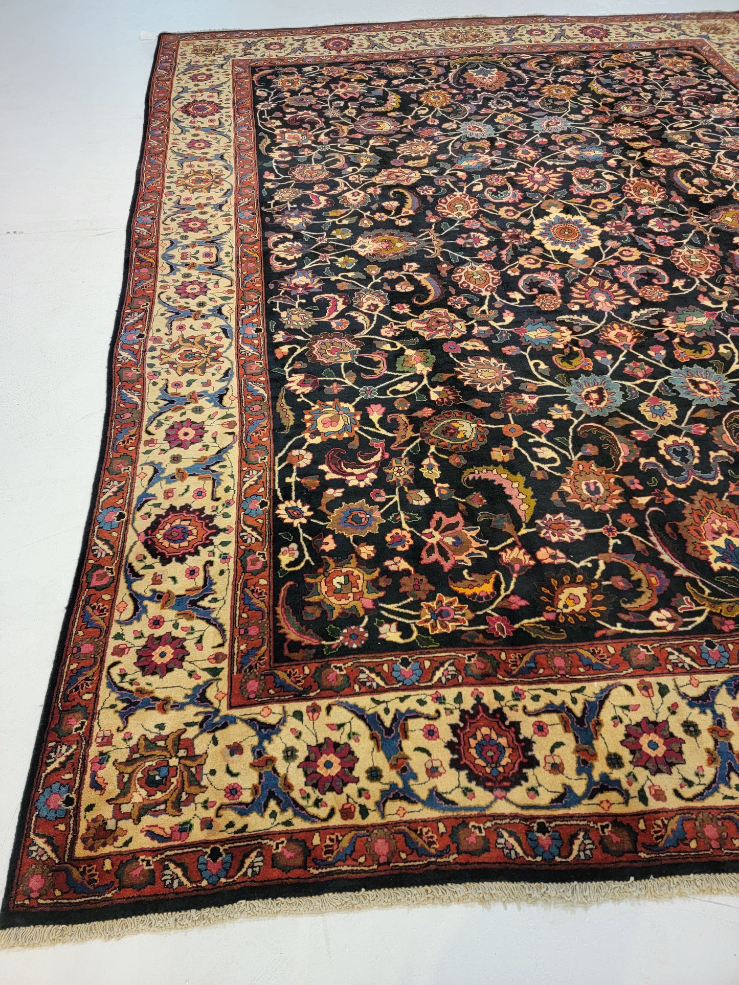 Antique Hand-Knotted Wool Rug Mashad Amoghli 9'10" x 12'9"