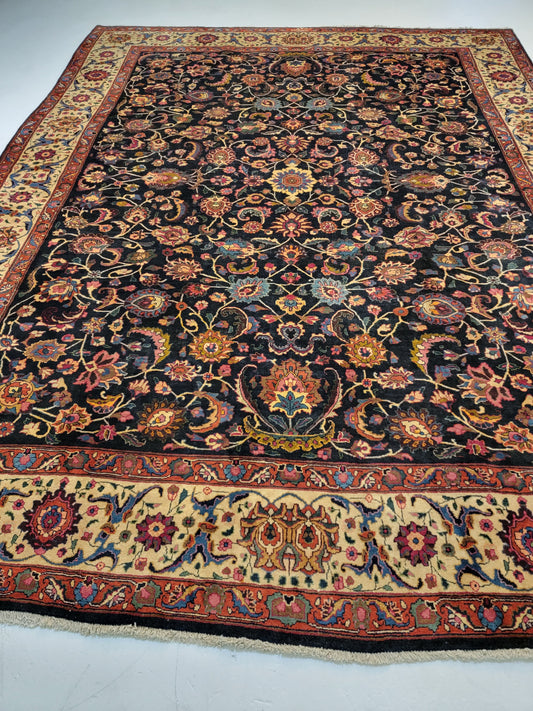Antique Hand-Knotted Wool Rug Mashad Amoghli 9'10" x 12'9"