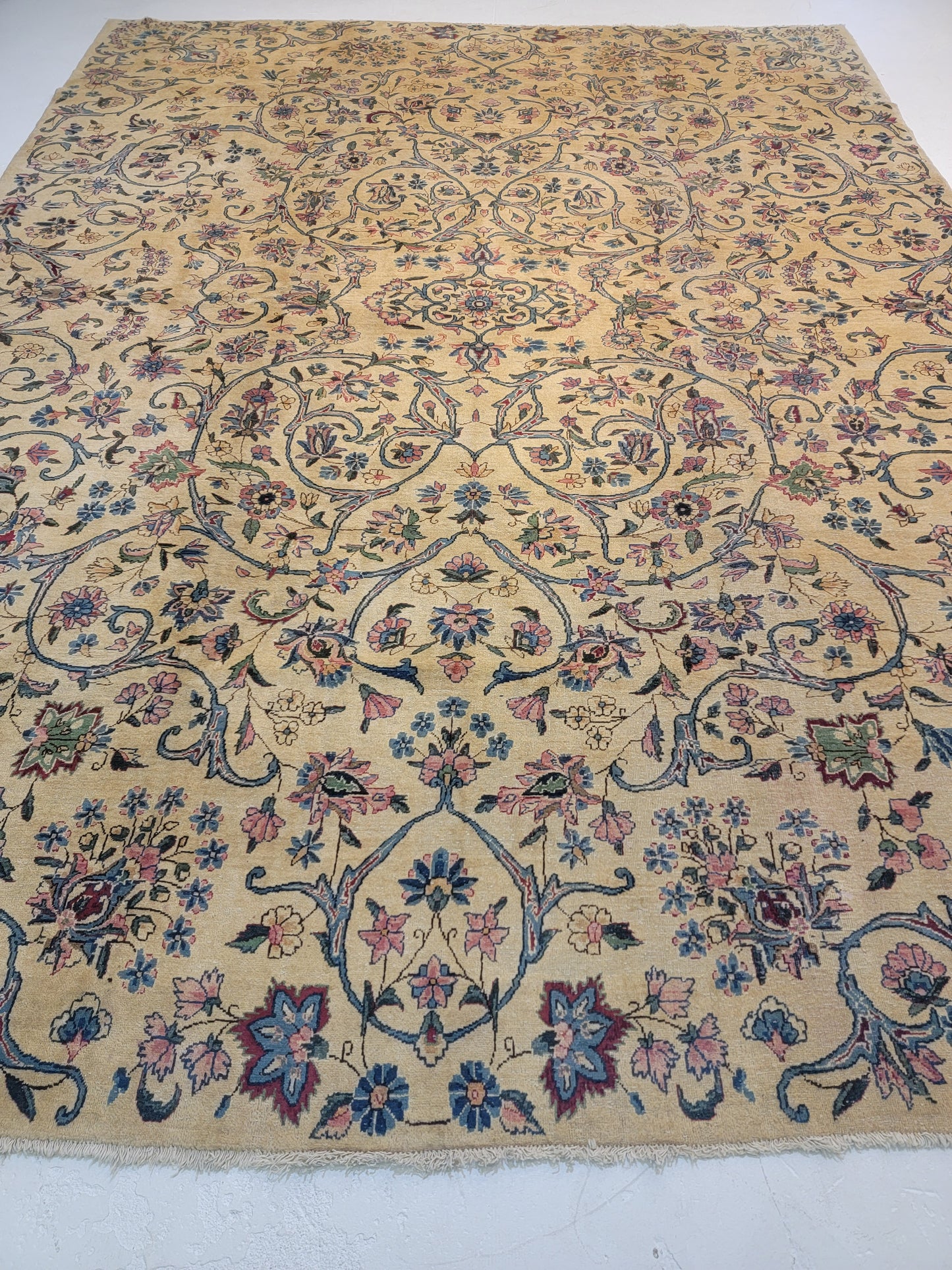 Antique Hand-Knotted Wool Rug Yazd 9'8" x 13'
