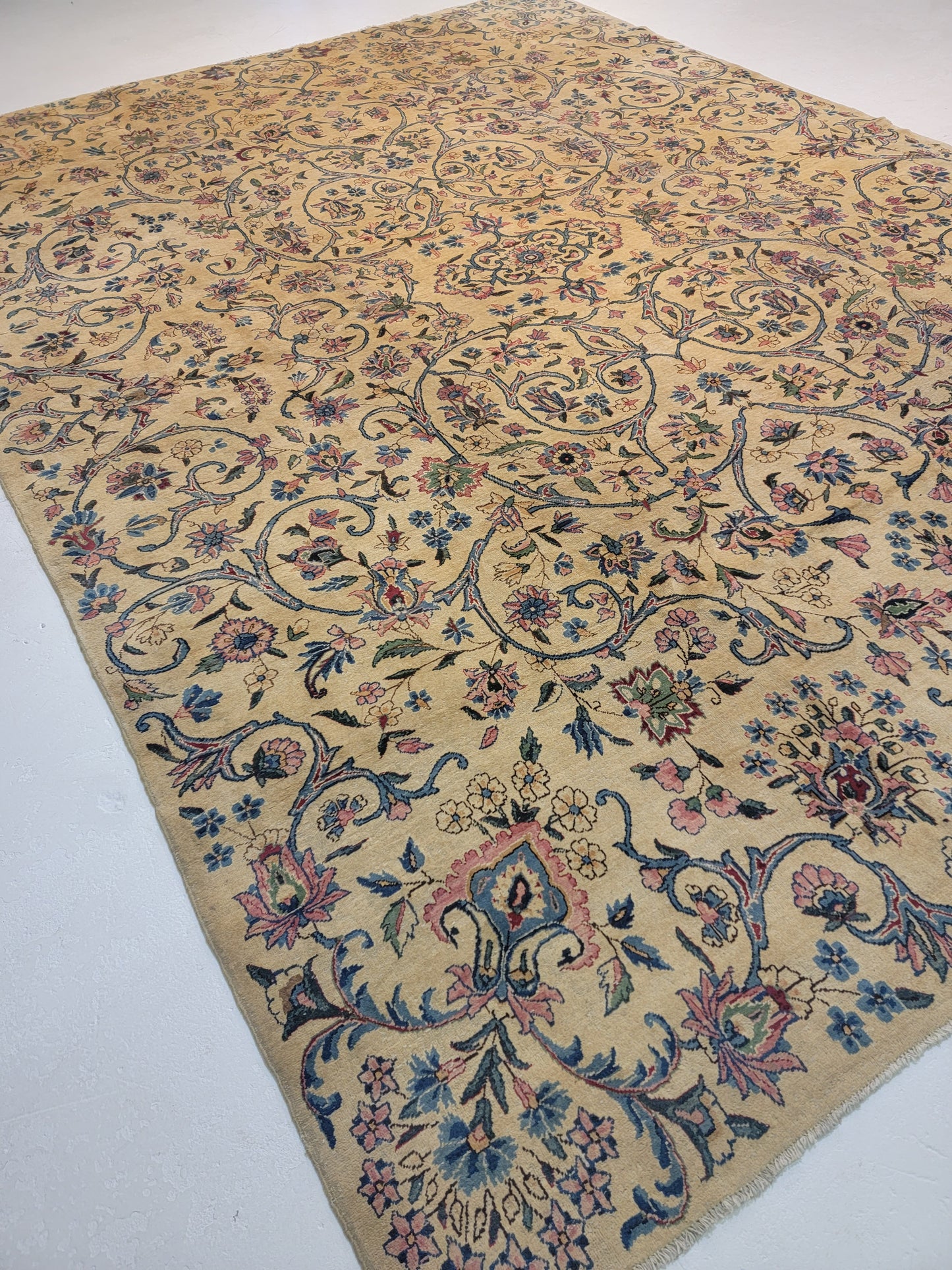Antique Hand-Knotted Wool Rug Yazd 9'8" x 13'