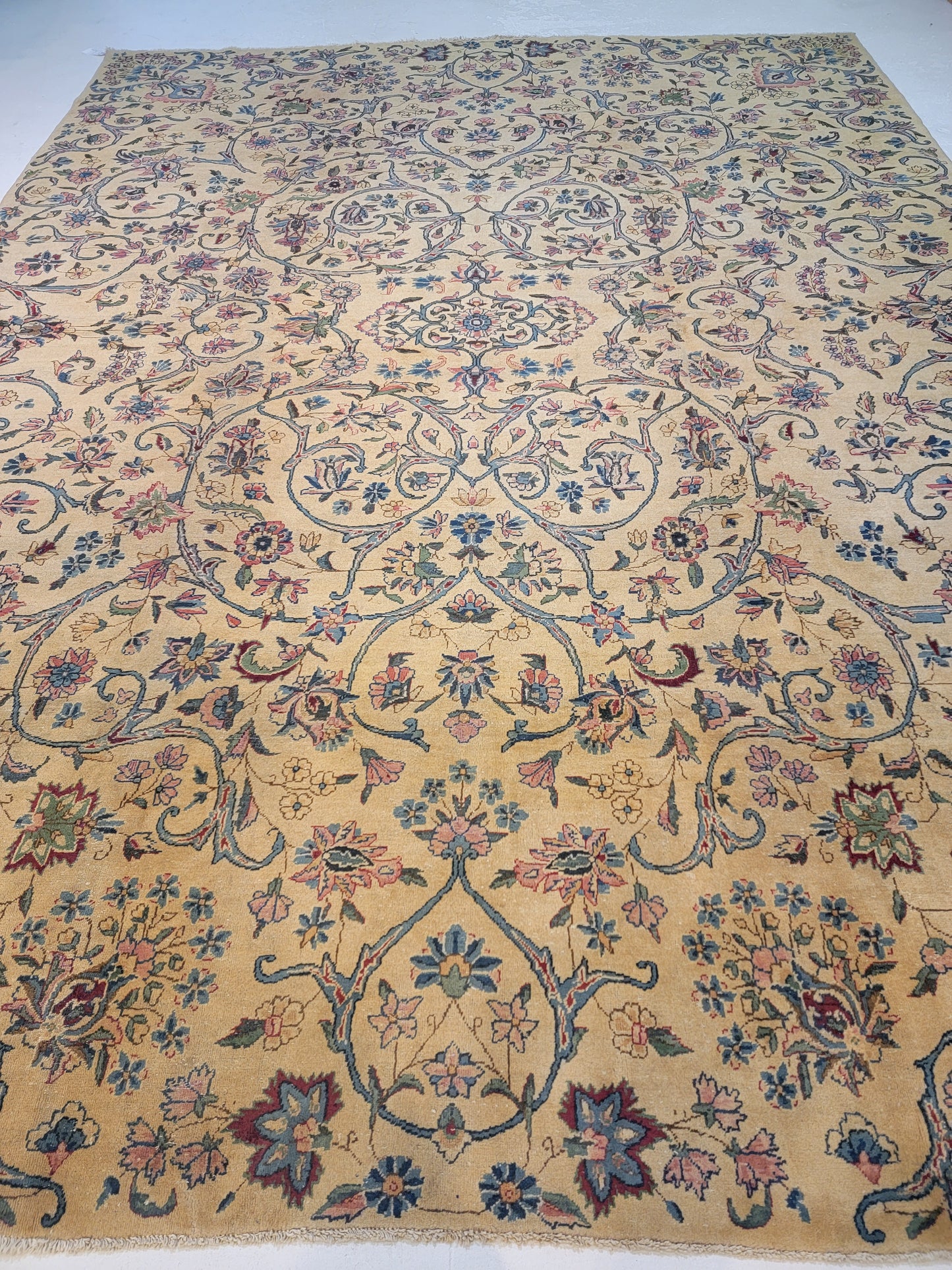 Antique Hand-Knotted Wool Rug Yazd 9'8" x 13'