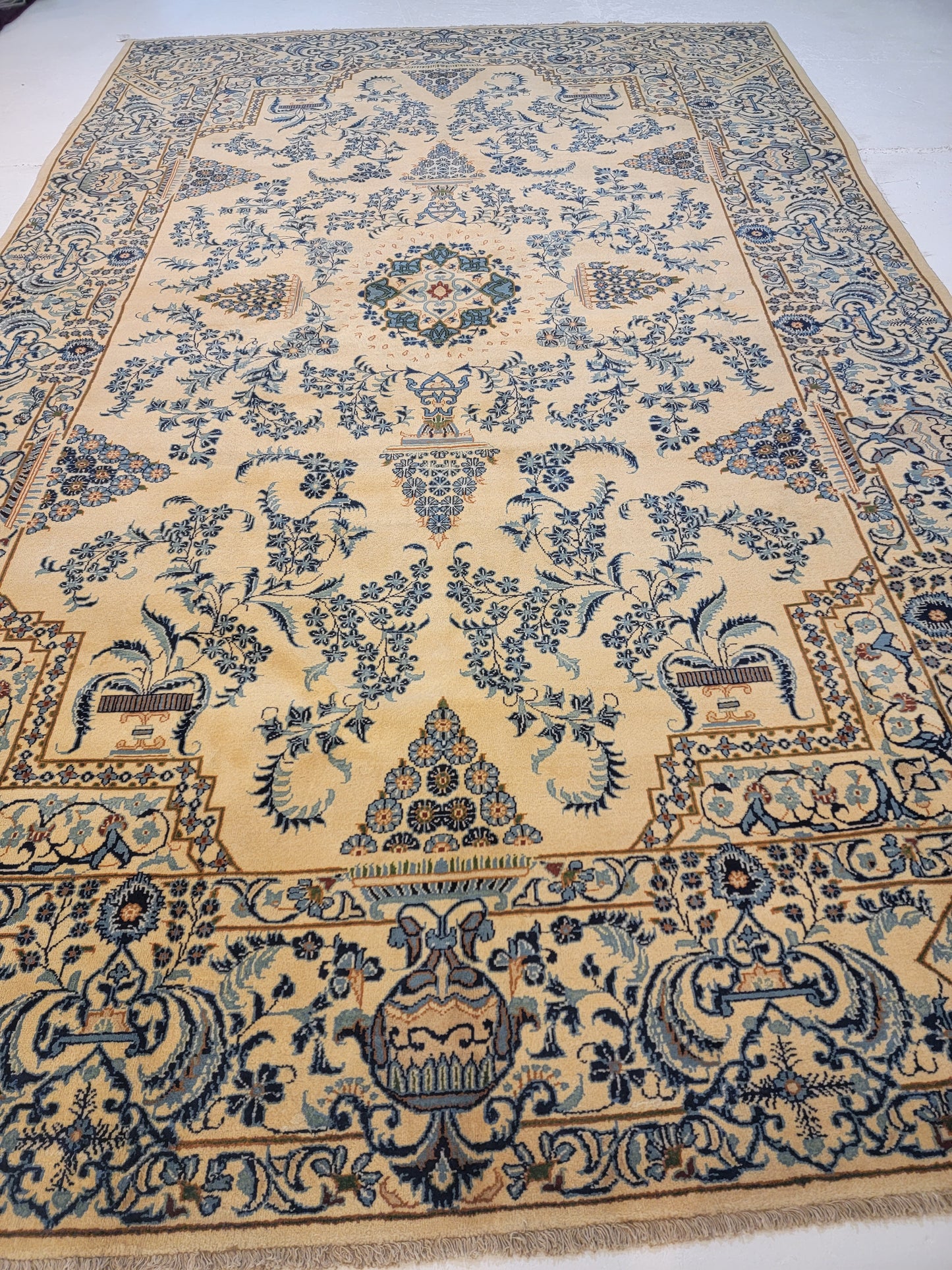 Antique Hand-Knotted Wool Rug Kashan 8' x 13'