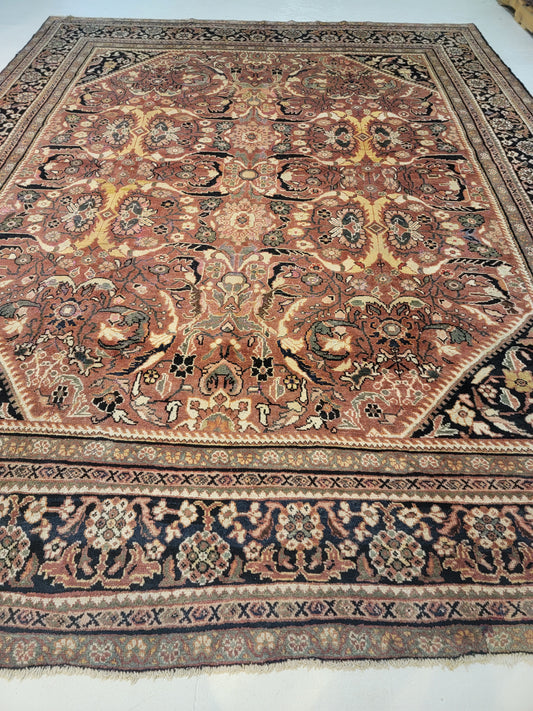 Antique Hand-Knotted Wool Rug Mahal 10'8" x 13'9"