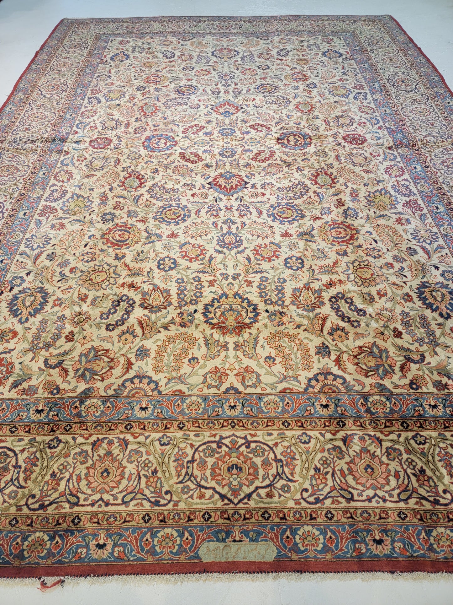 Hand-Knotted Wool Rug Qum Signed 9' x 13'