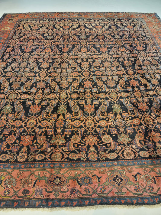 Antique Hand-Knotted Wool Rug Kurdish Malayer Herati Design 10'1" x 10'11"