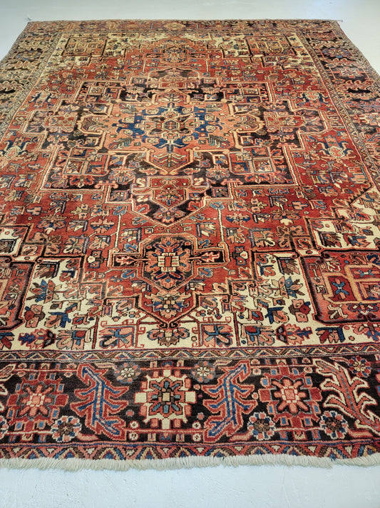 Antique Hand-Knotted Wool Rug Heriz 10' x 12'9"