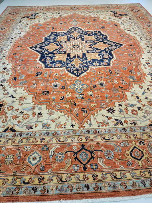 Hand-Knotted Wool Area Rug Pakistan Serapi 11'9" x 14'5"